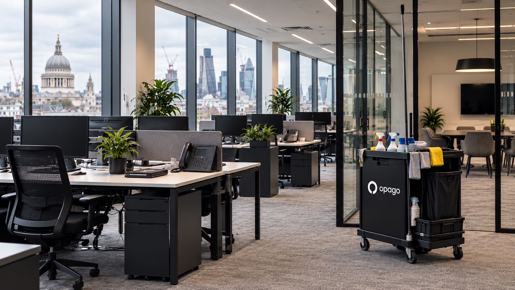 An Opago cleaning trolley in a London office