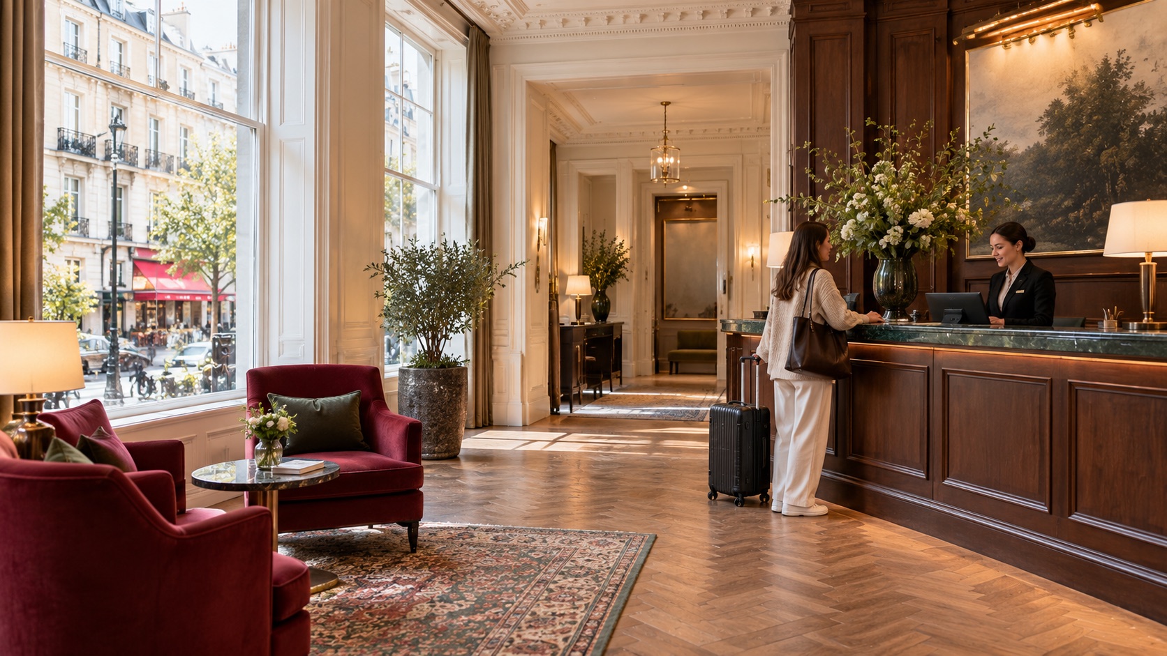 Arrivée d’un client à la réception d’un hôtel parisien